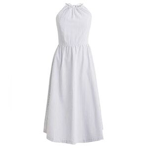 J.Crew Factory Strappy Seersucker Midi Dress in White Noble Periwinkle